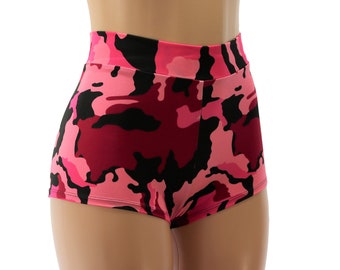 Hot Pink Black Camo High Waist Cheeky Booty Shorts - Sexy Camouflage Shorts
