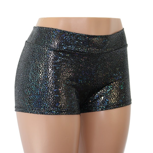 20 COLORS! Shiny Holographic Mosaic Booty Shorts.  Child, Adult, Plus Sizes!