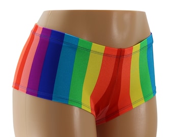 Rainbow Stripe Low Rise Cheeky Booty Shorts.   Adult and Plus Sizes!