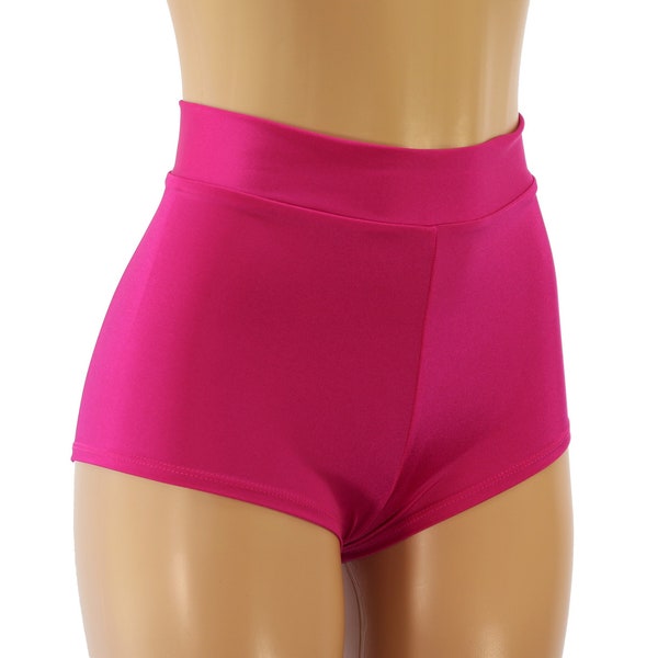 Raspberry Spandex High Waist Cheeky Booty Shorts.