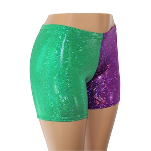 Purple and Green Hologram Booty Shorts.