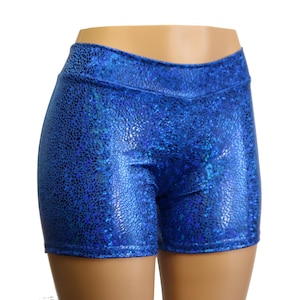 20 COLORS Hologram Spandex -  Mid Rise Biker Booty Shorts -  Child, Adult, and Plus Sizes - Raves Shorts, Festival Outfit, Yoga Exercise