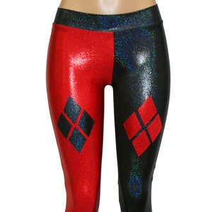 Black and Red Hologram Leggings Four Diamonds on Each Front Leg Great for Cosplay, Comic Con, Halloween, Workouts, and MORE image 1