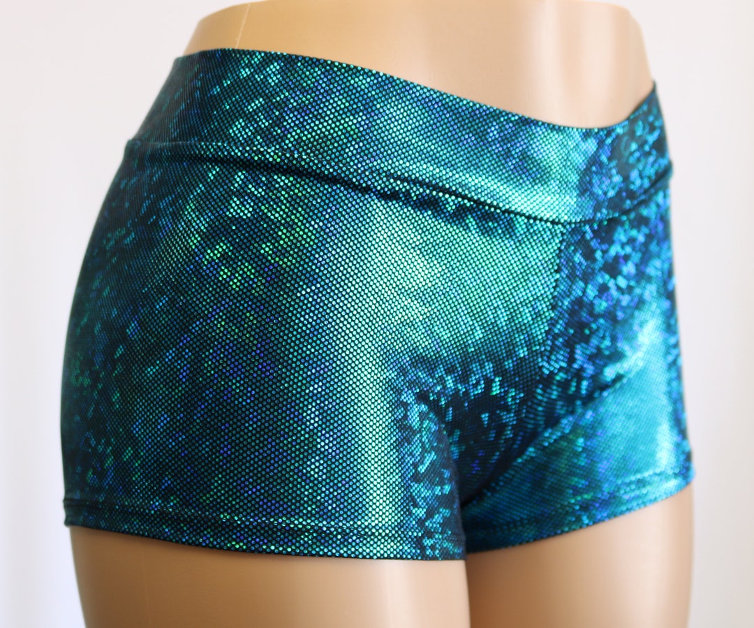 Hologram Highwaist Cheeky Shorts in Turquoise