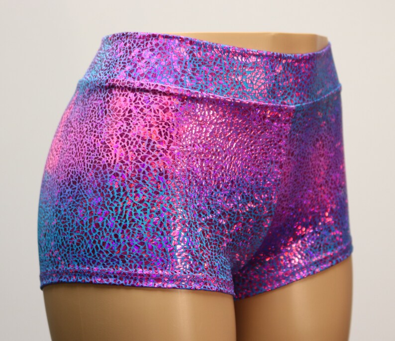 purple metallic booty shorts