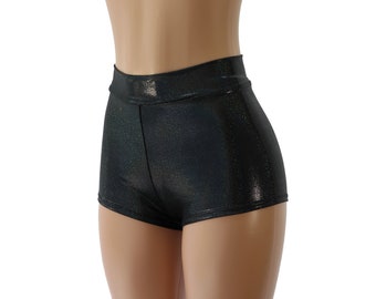 Sparkly Black Holographic High Waist Cheeky Booty Shorts