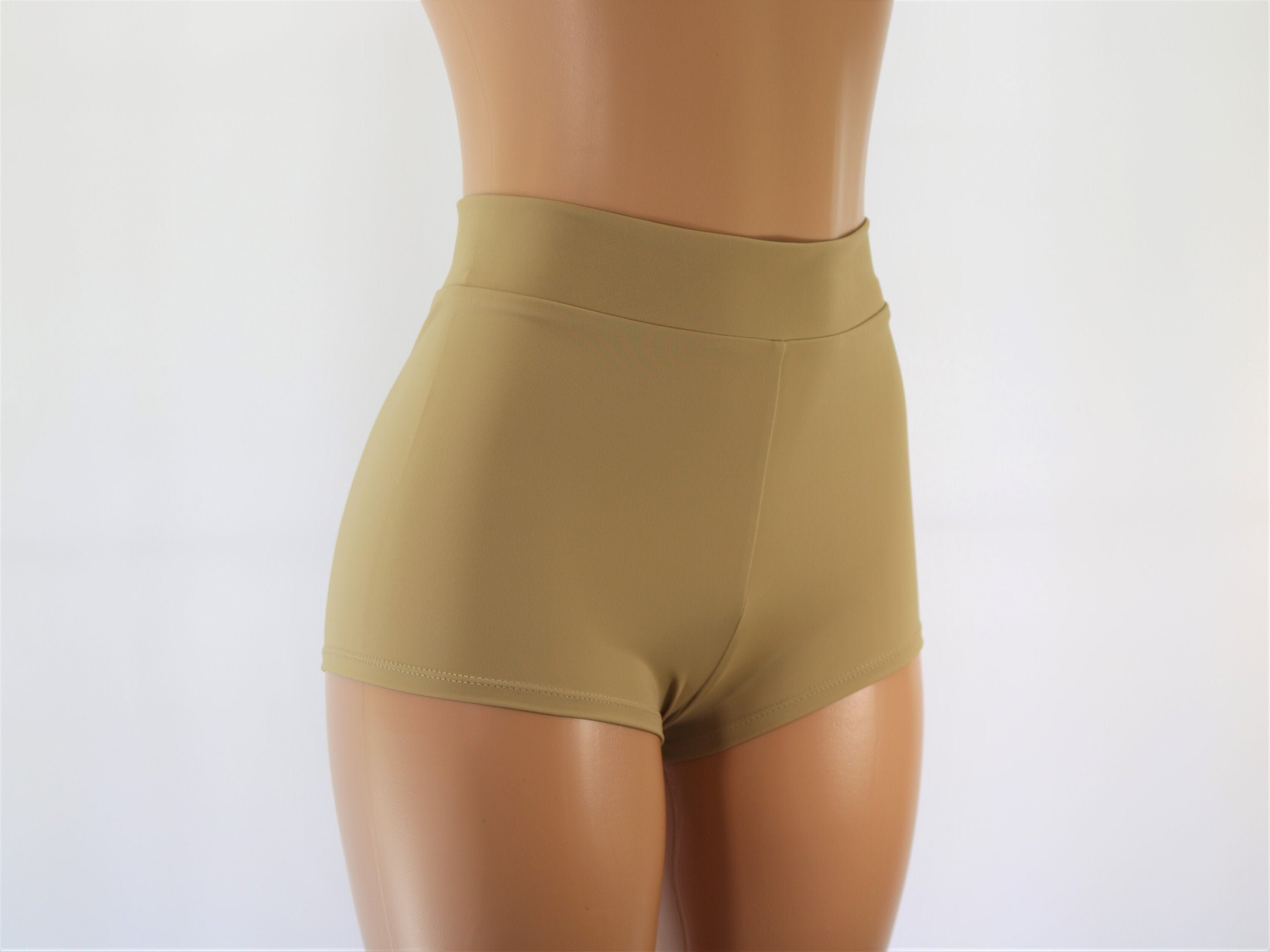 Khaki Matte Spandex. High Waist Cheeky Booty Shorts. Adult Etsy