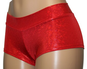 Red Holographic Booty Shorts – Spandex Rave Festival Wear