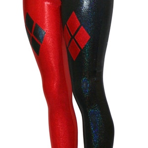 Black and Red Hologram Leggings Four Diamonds on Each Front Leg Great for Cosplay, Comic Con, Halloween, Workouts, and MORE image 4