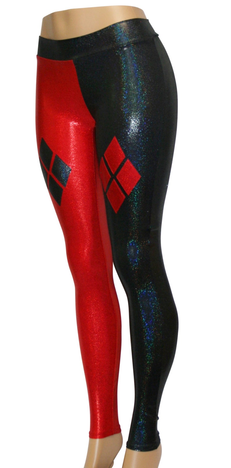 Black and Red Hologram Leggings Four Diamonds on Each Front Leg Great for Cosplay, Comic Con, Halloween, Workouts, and MORE image 4