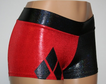 Red and Black Booty Shorts with Diamonds and Star -- Mid Rise or High Waist.  Child Adult, and Plus Sizes.