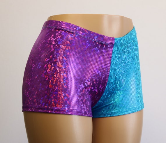 Turquoise Blue Purple Hologram Booty Shorts. High Waist and | Etsy