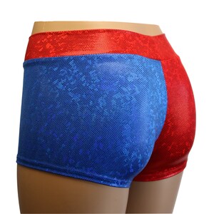 Red and Blue Hologram Mid Rise Booty Shorts Great for Roller Derby, Cheer, Workouts, Yoga, Festivals, Clubs, Streetwear... image 4