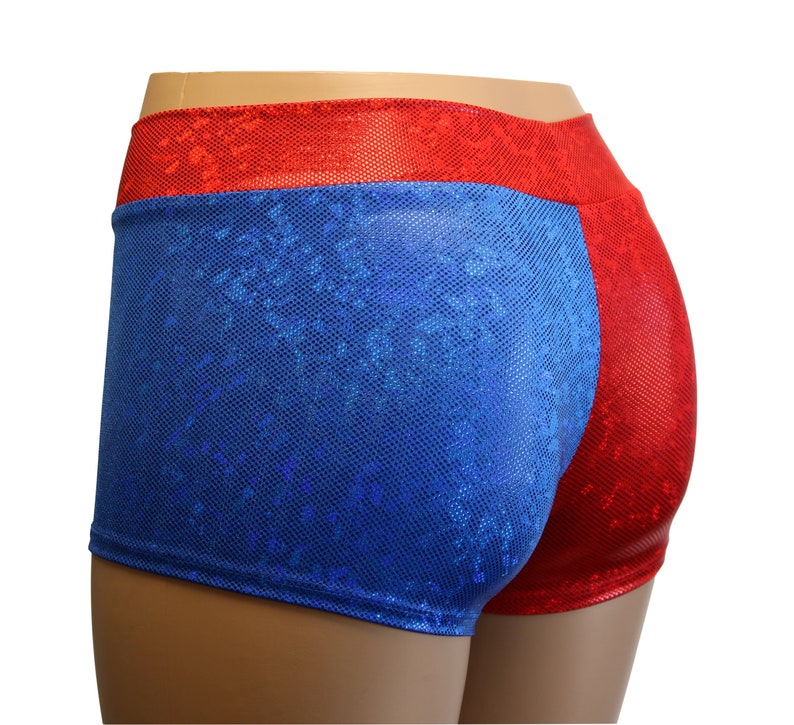 Red and Blue Hologram Mid Rise Booty Shorts Great for Roller Derby, Cheer, Workouts, Yoga, Festivals, Clubs, Streetwear... image 4