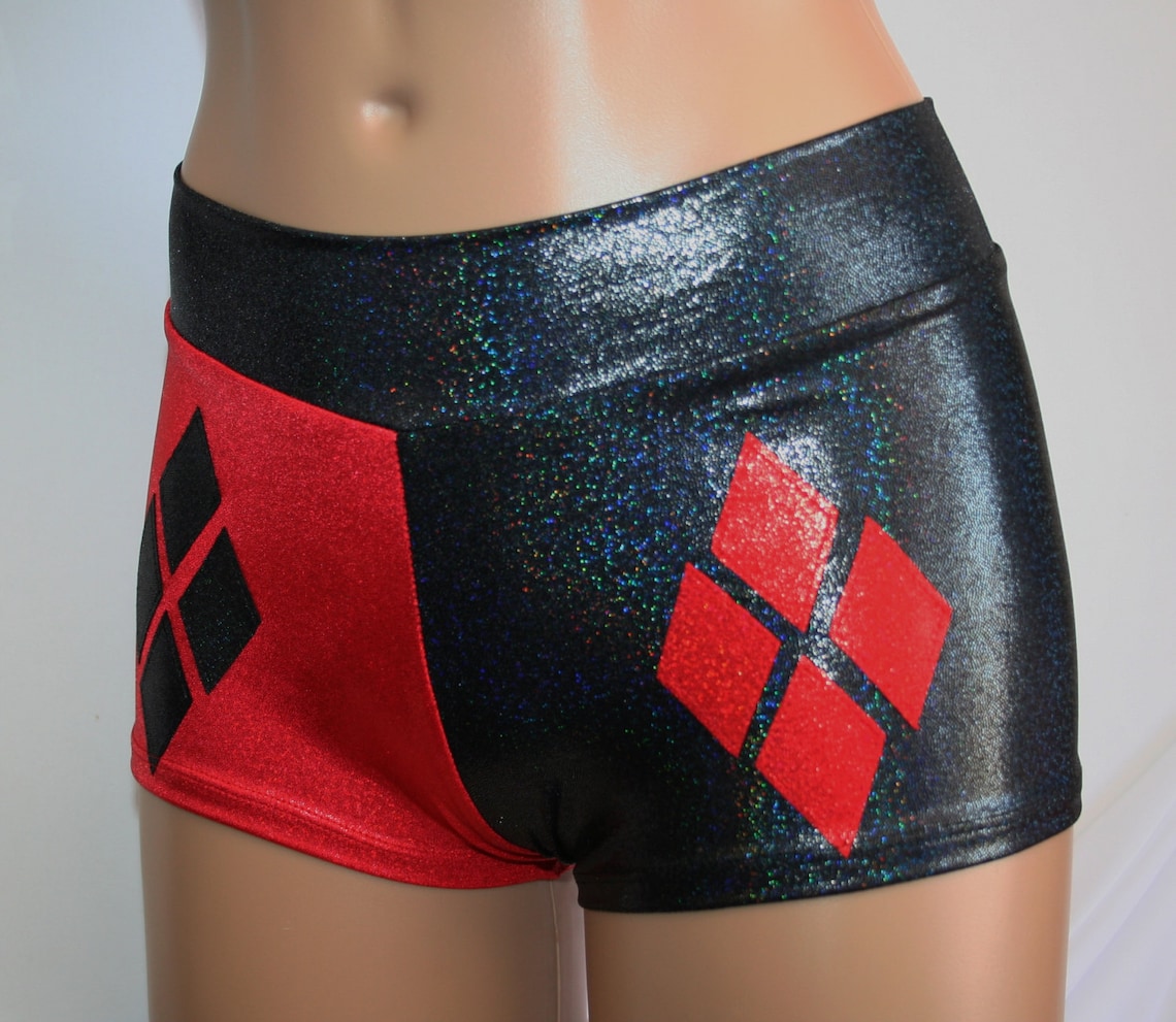 Harley Quinn Red and Black Shorts with Diamonds. Made in the Etsy