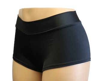 Black Matte Spandex Mid Rise Cheeky Booty Shorts -  Pole Dancer, Rave Bottoms, Festivals, Yoga Fitness