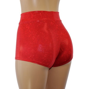 High Waist Cheeky Booty Shorts – 17 Reflective Colors | Shiny Rave Pole Dance Shorts | Festival Cosplay Clubwear Handmade USA
