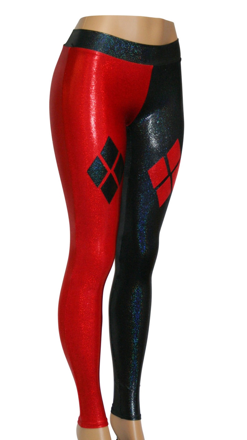 Black and Red Hologram Leggings Four Diamonds on Each Front Leg Great for Cosplay, Comic Con, Halloween, Workouts, and MORE image 2