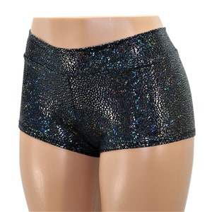 Black Sparkly Cheeky Mid Rise Booty Shorts.  Adult and Plus Sizes! Rave, Festivals, Gym, Dance, Cheer, Pole Dancer, Yoga, Gothic