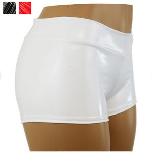 Mid Rise Stretch Vinyl Booty Shorts | Rave, Festival & Dance Shorts | Black Red White | Youth to Plus Size