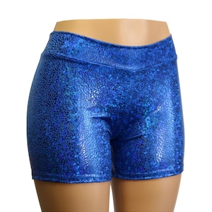 20 Colors Holographic Mosaic Print Booty Shorts with a long 4 inch inseam.