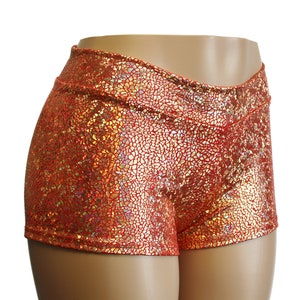Red Gold Metallic Printed Spandex Booty Shorts