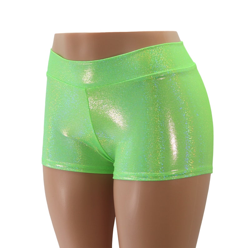 Neon Green Lime Hologram Mid Rise Booty Shorts Kids