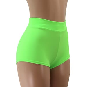 Neon Green Matte Spandex High Waist Cheeky Booty Shorts - Super UV Blacklight Reactive!