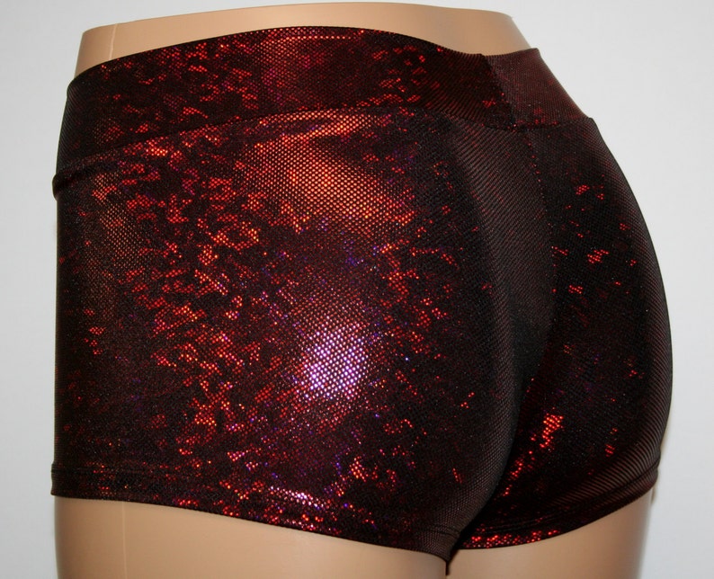 Burgundy on Black Prismatic Spandex Booty Shorts Mid Rise in | Etsy