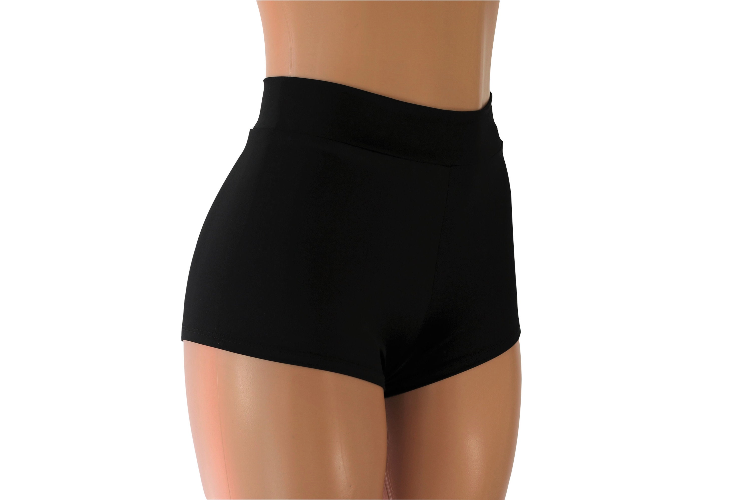 Black Matte Tricot Spandex. Sexy High Waist Cheeky Booty Shorts. Adult and  Plus Sizes 