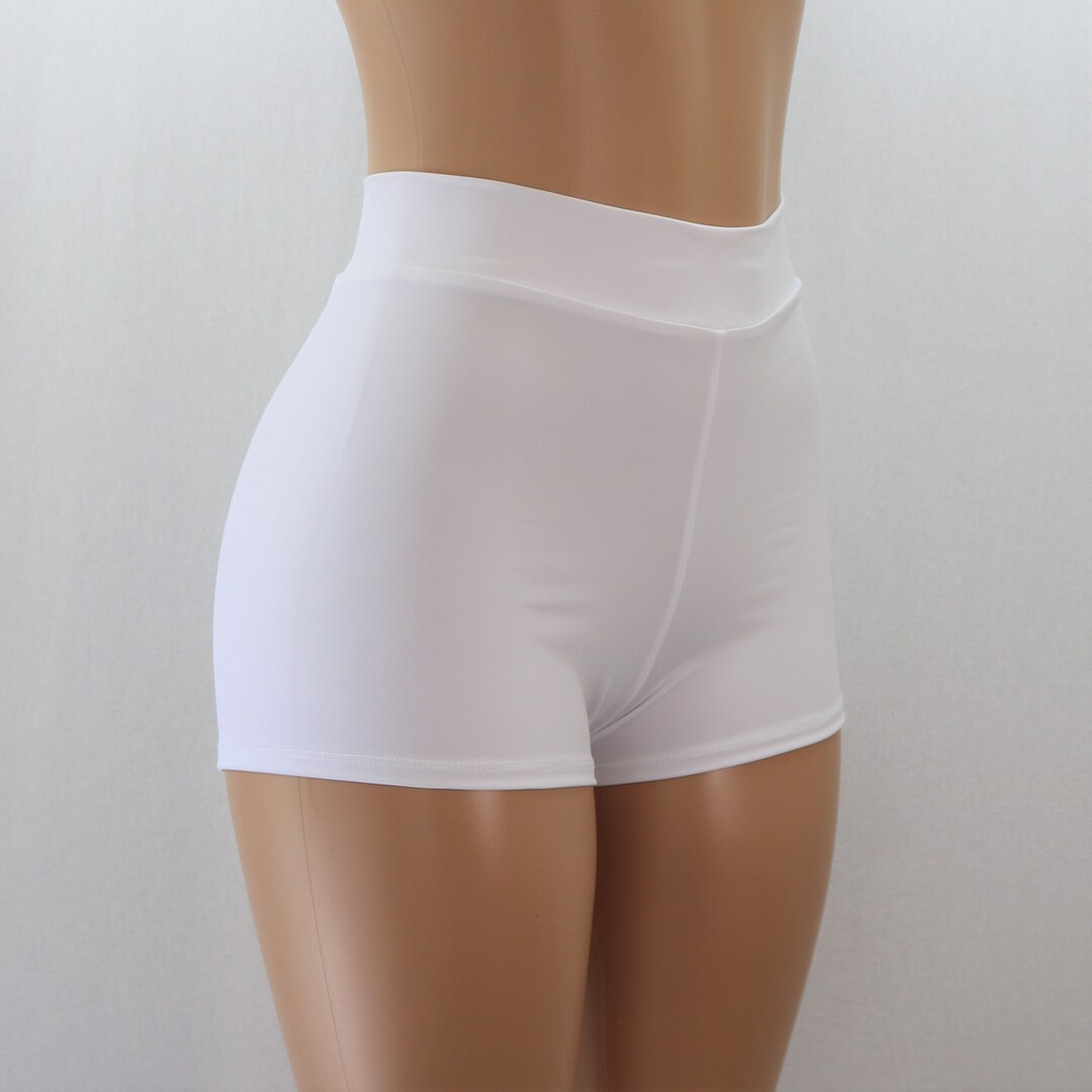 White Matte Solid Spandex High Waist Booty Shorts. Cheeky and Regular Lengths. Etsy Canada