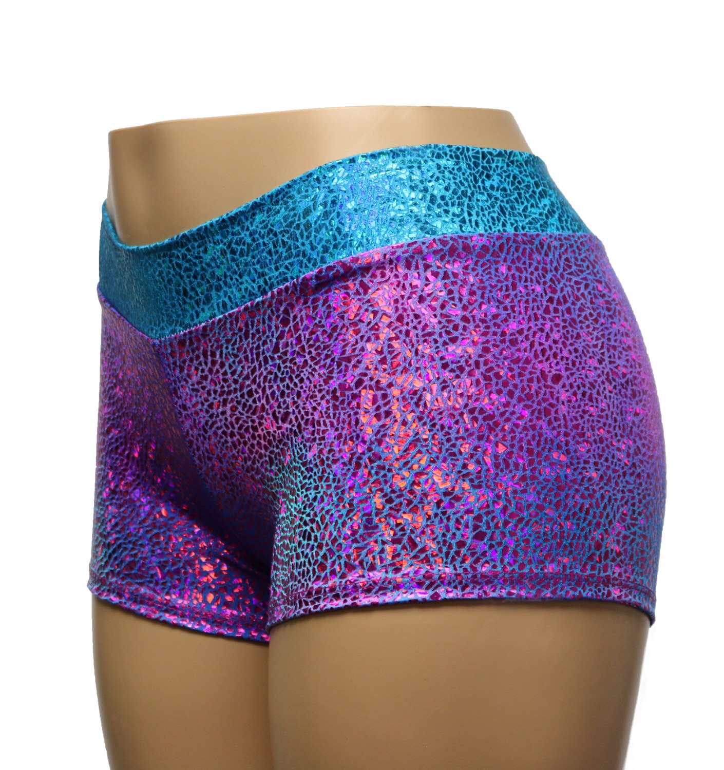 purple metallic booty shorts
