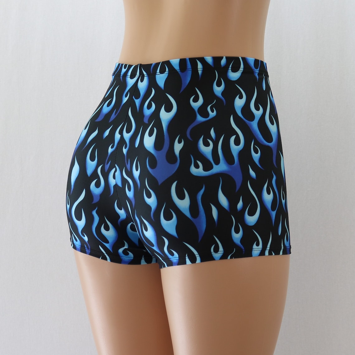 Blue Orange or Silver Fire Flames High Waist Booty Shorts. | Etsy