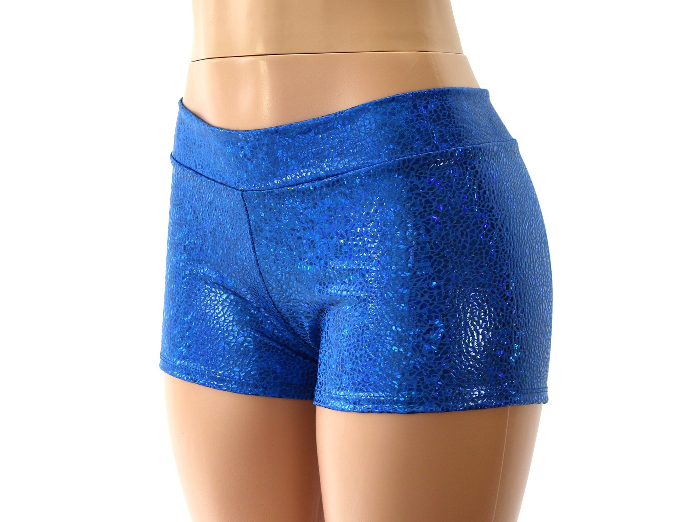 20 Colors Mid Rise Hologram Booty Shorts - Blue, Green, Red