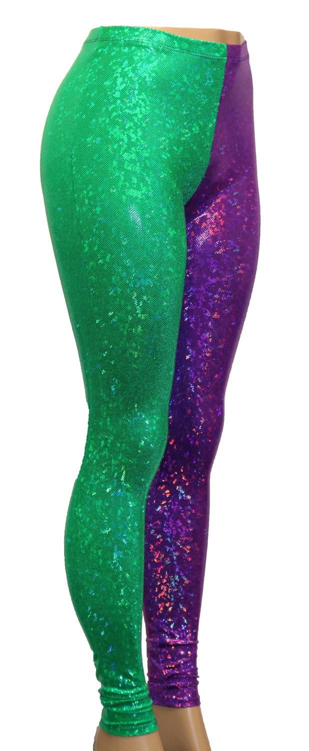 Purple and Green High Waist Leggings 