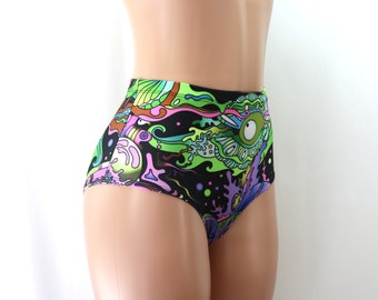 High Waist Cheeky Bikini Briefs in Tropical Fish Print.