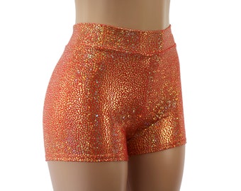 Red and Gold High Waist Booty Shorts. Child, Adult, and Plus Sizes - Raves, Festivals, Clubs, Concert Tours, Streetwear, Gym, Cheer...