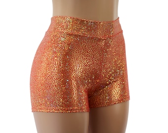 Red and Gold High Waist Booty Shorts. Child, Adult, and Plus Sizes - Raves, Festivals, Clubs, Concert Tours, Streetwear, Gym, Cheer...