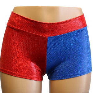 Red and Blue Hologram Mid Rise Booty Shorts Great for Roller Derby, Cheer, Workouts, Yoga, Festivals, Clubs, Streetwear... image 2