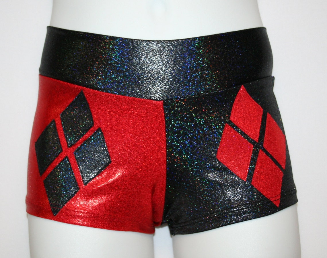 Harley Quinn Red and Black Shorts with Diamonds. Made in the Etsy