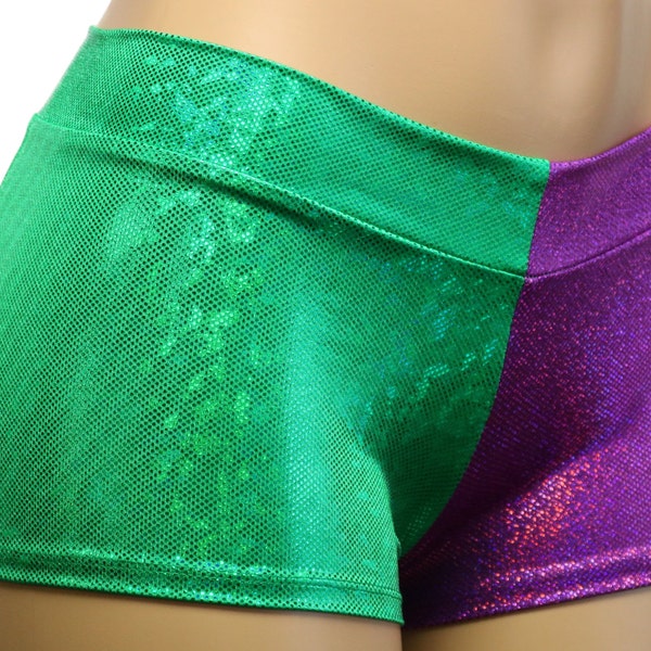 Purple and Green Holographic Booty Shorts.  Child, Adult, Plus Size.