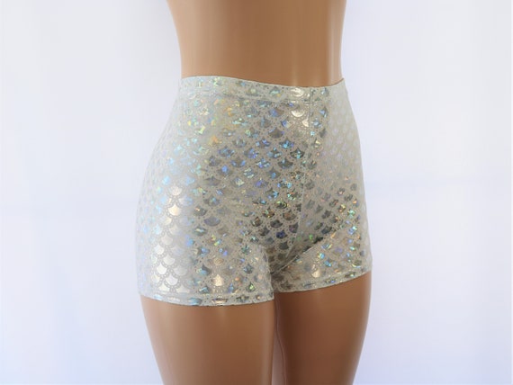 8 Colors of Mermaid Fish Scales High Waist Booty Shorts Gold