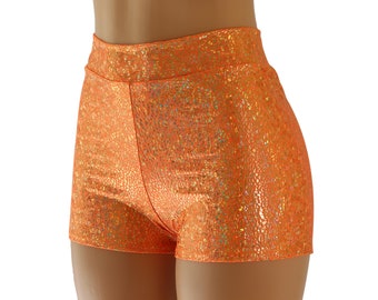 Neon Orange Gold High Waist Booty Shorts.  Black light reflective.  Perfect for Raves and Festivals!