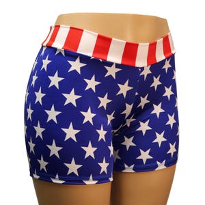 USA Stars and Stripes Mid Rise Biker Booty Shorts | Child, Adult, and Plus Sizes