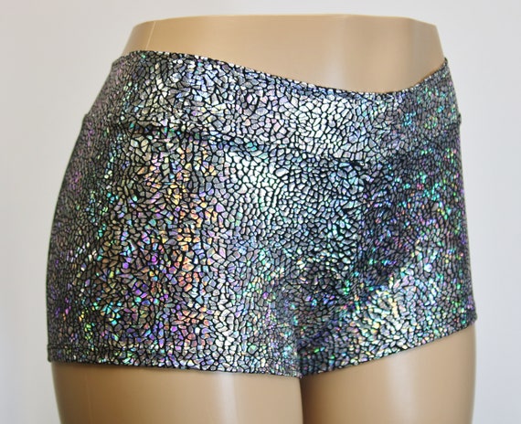20 Colors Mid Rise Booty Shorts In A Shiny Holographic Mosaic Etsy 