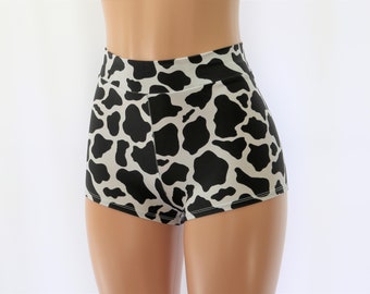 Cow Print High Waisted Cheeky Booty Shorts | Black & White Western Rave Festival