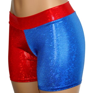 Red and Blue Hologram Mid Rise Biker Shorts - Child, Adult, and Plus - Patriotic July 4th, Festivals, Parades, Halloween Costumes Cosplay...
