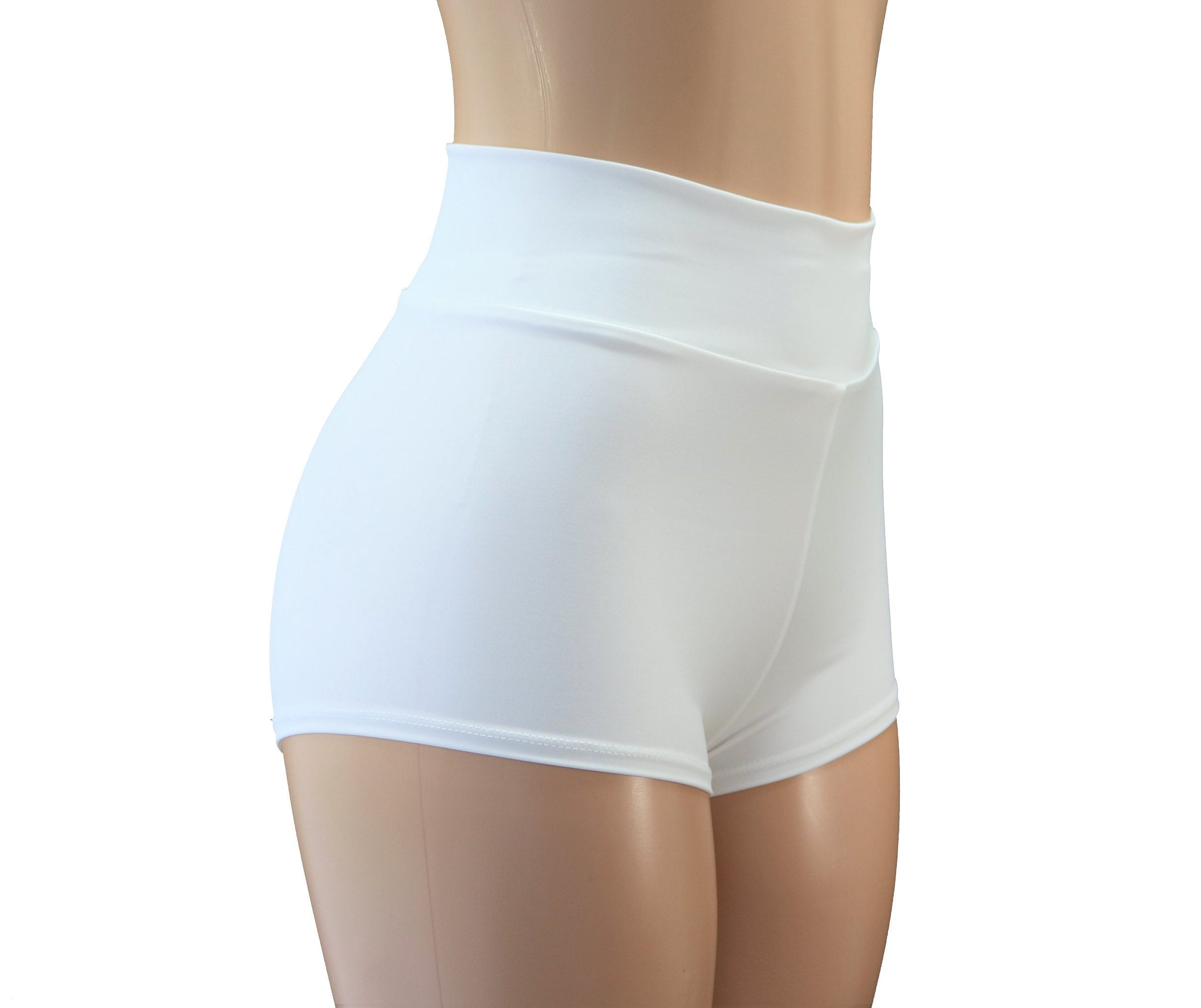 White Matte Spandex High Waisted Cheeky Booty Shorts Yoga Style Waistband