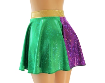 Green and Purple Holographic High Waisted Skater Circle Skirt