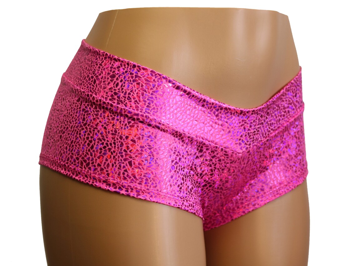 Hot Pink Metallic Spandex Printed Booty Shorts. Perfect for Etsy